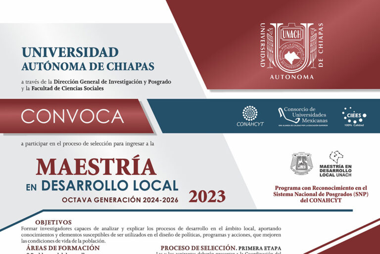 Convoca UNACH a ser parte de la Maestría en Desarrollo Local