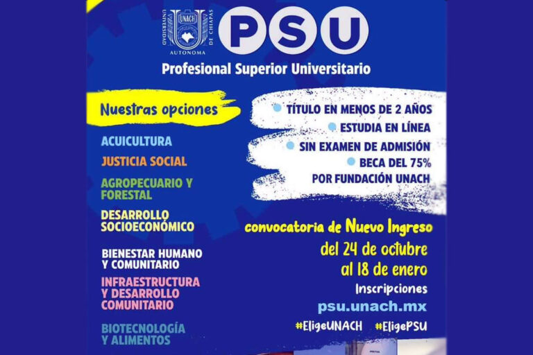 Cierra el 18 de enero la convocatoria del PSU UNACH