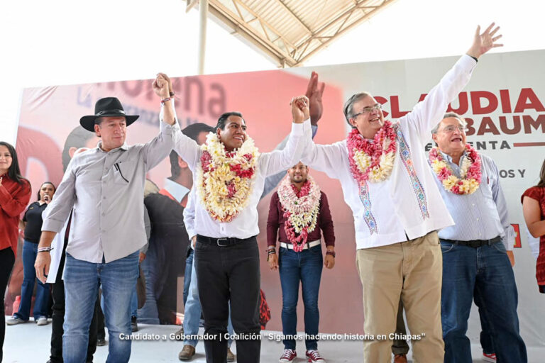 Eduardo Ramírez celebra mitin en Suchiapa acompañado de Marcelo Ebrard, Pio López y Antonio Santos
