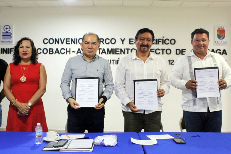 Suscriben convenio Inifech, Cobach y Ayuntamiento electo de Arriaga para consolidar infraestructura del Plantel 232