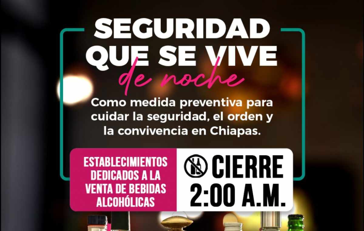 Reducción de horarios de bares y antros refuerza la estrategia de seguridad en Chiapas