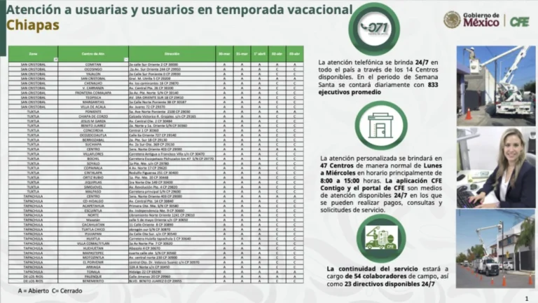 Chiapas y CFE refuerzan atención con módulos y servicios digitales en Semana Santa
